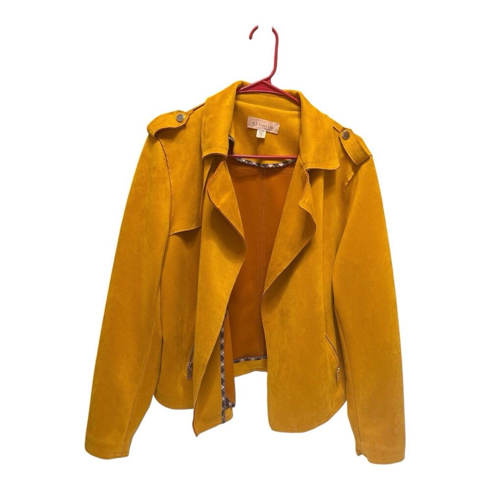 Philosophy Faux Leather Open Moto Jacket Coat Mustard Size XL Fall Fashion